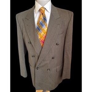 Hunting Horn J Riggins Brown Herringbone Double-Breasted Blazer Suit Jacket 42R